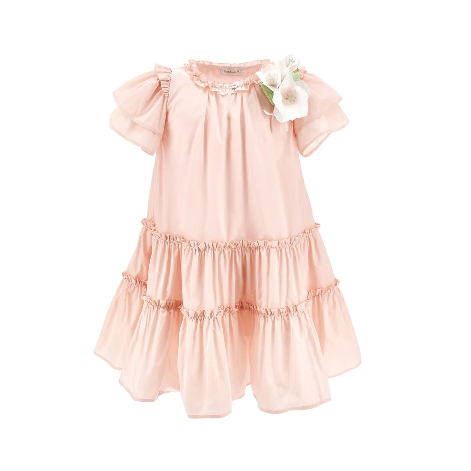 Monnalisa Antique Pink Taffeta Dress With Flounces For Girls