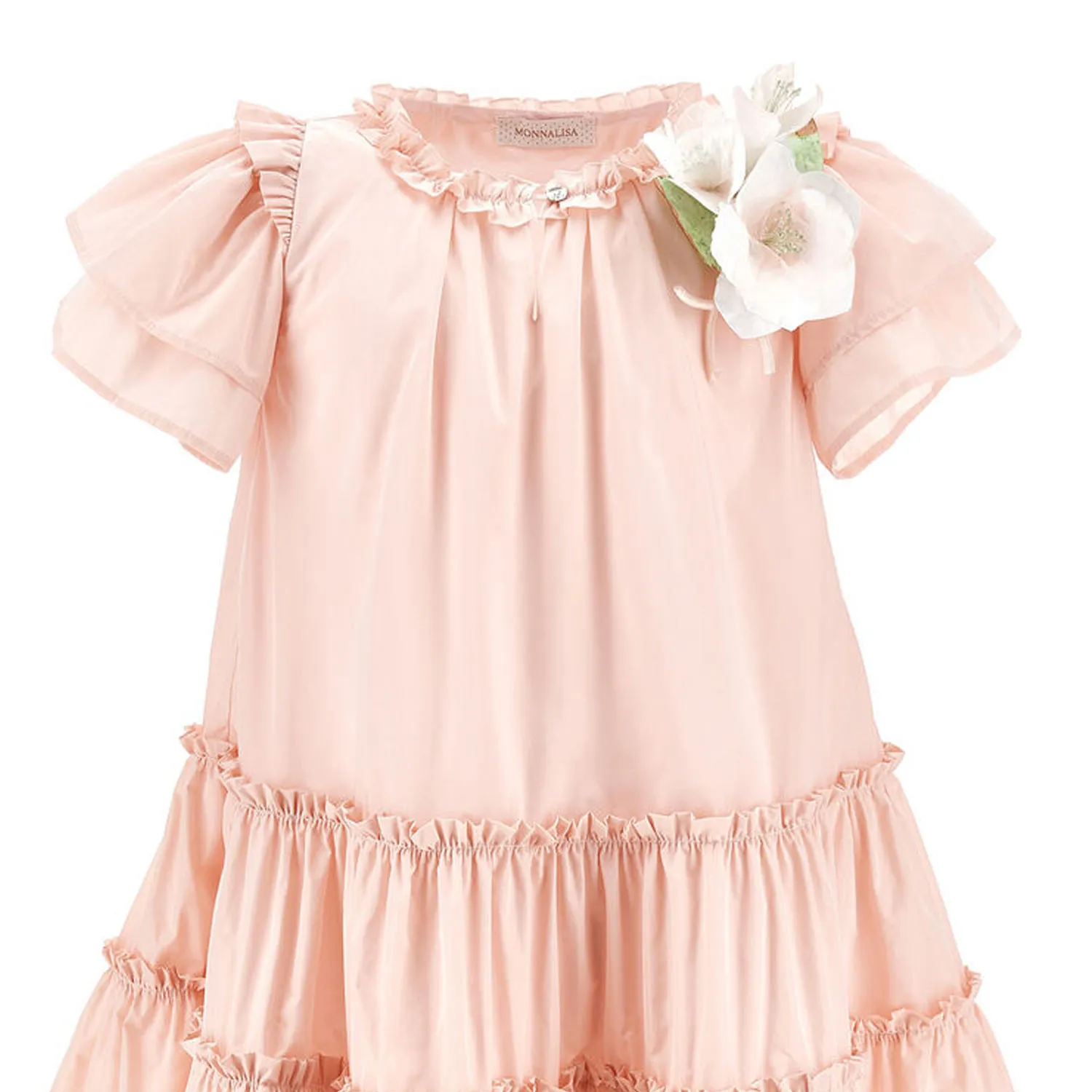 Monnalisa Antique Pink Taffeta Dress With Flounces For Girls