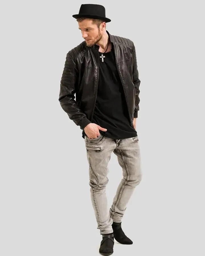 Mosh Black Bomber Leather Jacket