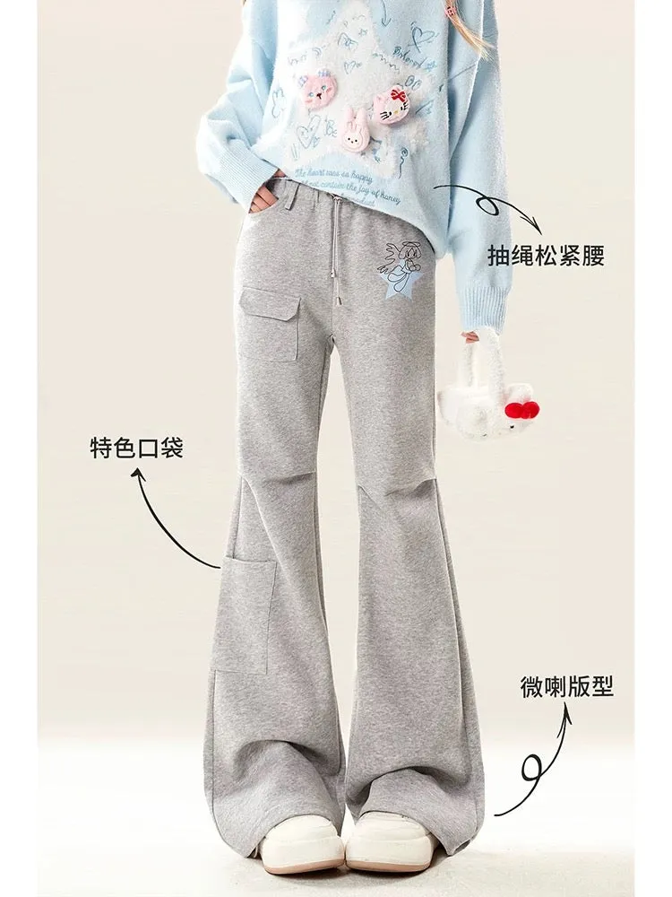 Natural American gray overalls women's autumn and winter small micro-flared casual straight sports pants