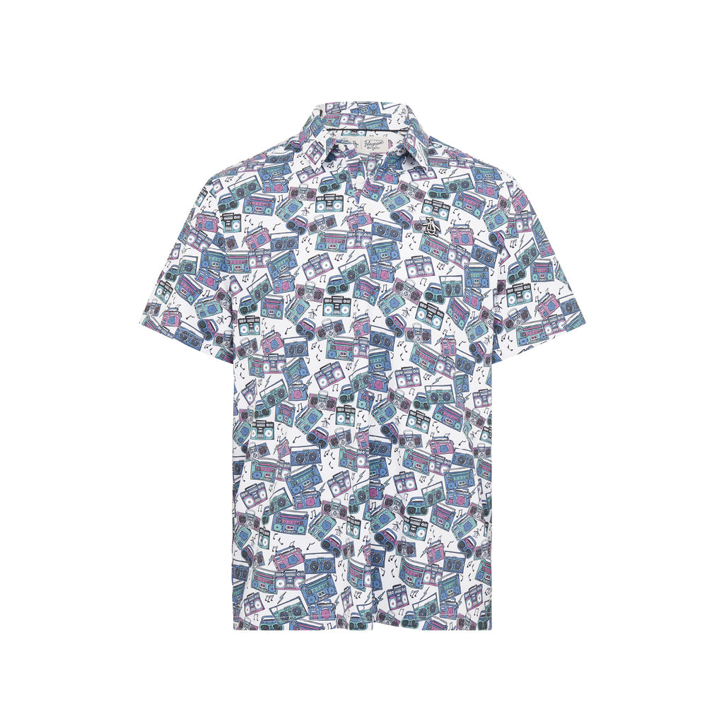 ORIGINAL PENGUIN HERITAGE BOOMBOX PRINT POLO BRIGHT WHITE