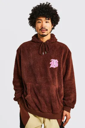 Oversized Applique B Borg Hoodie | boohooMAN UK