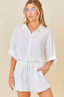 Oversized Gauze Button Down Cropped Shirt