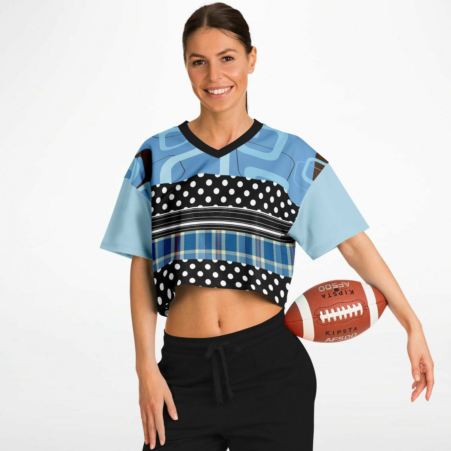 Pacific Palisades Blue Patchwork Crop Jersey