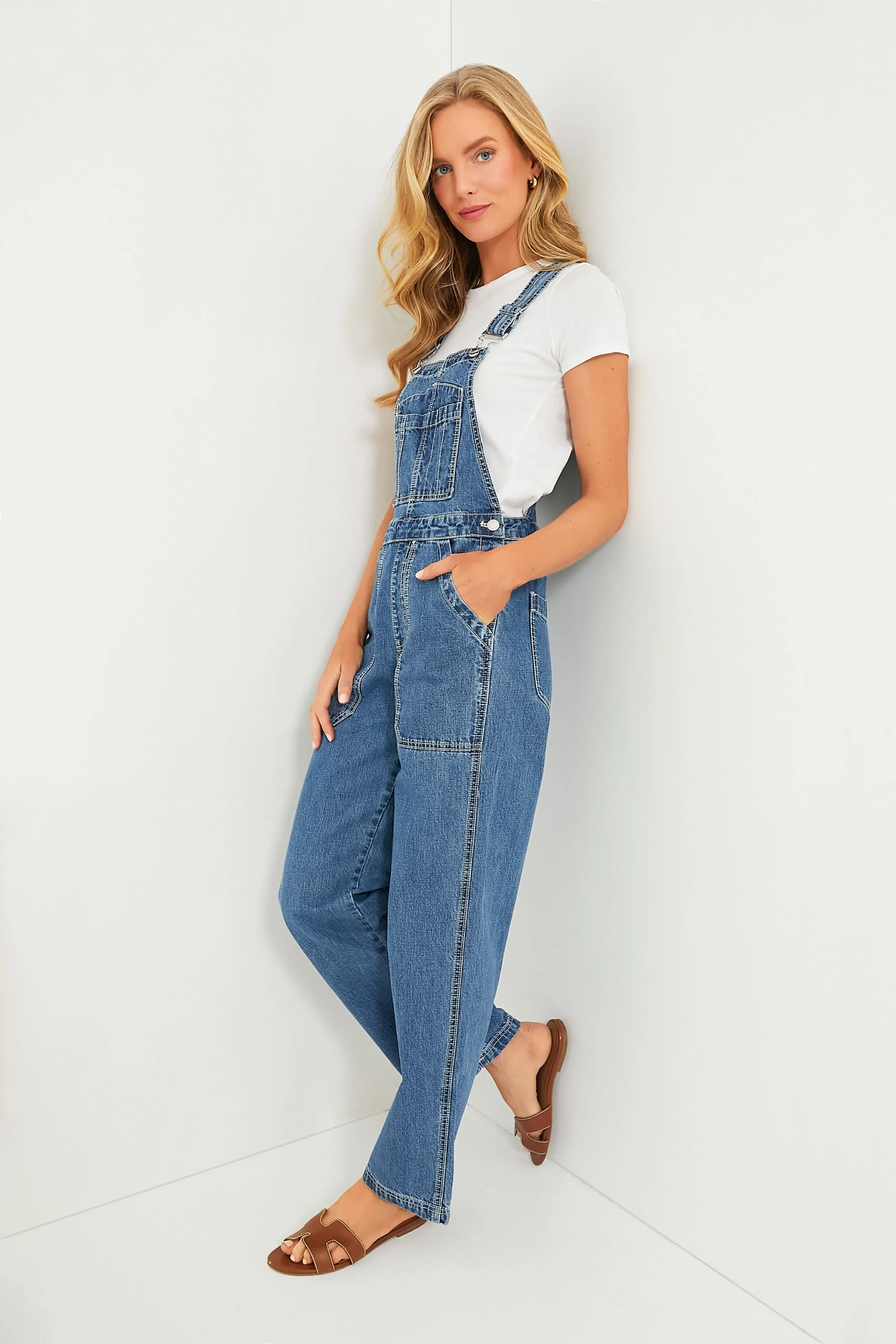 Paris Medium Wash Straight Leg Denim Overalls