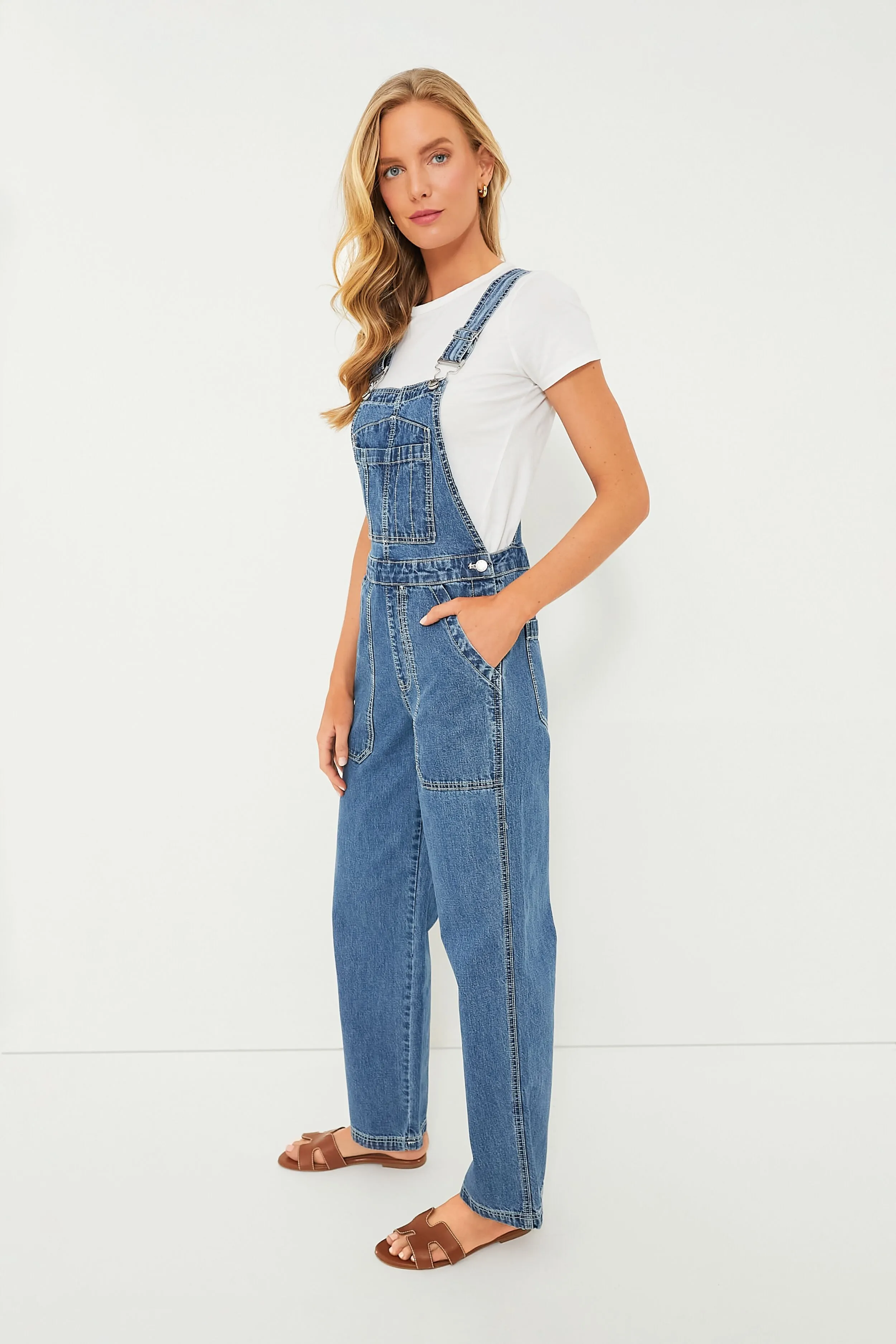 Paris Medium Wash Straight Leg Denim Overalls