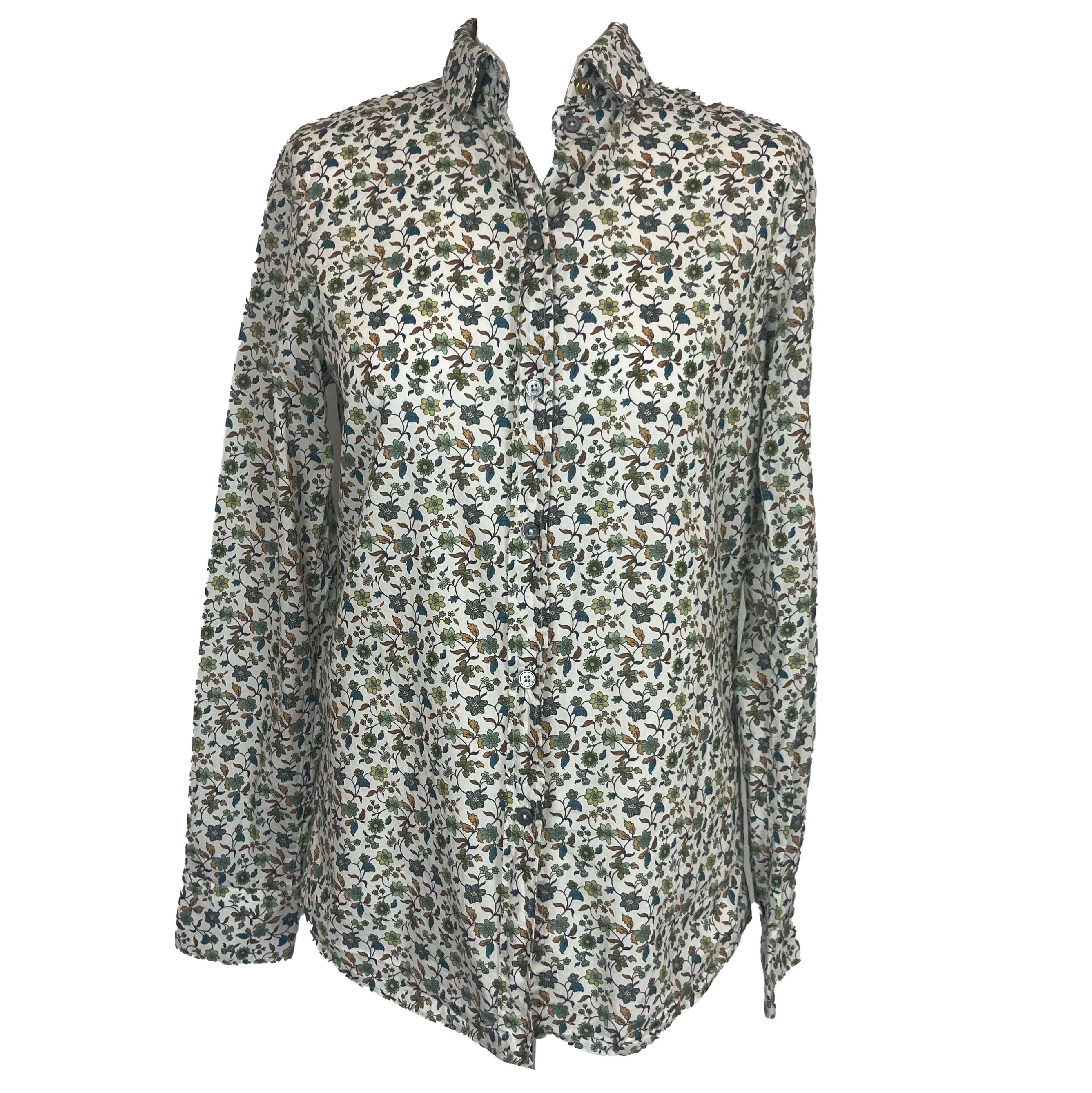 Paul Smith White & Teal Floral Cotton Shirt XS