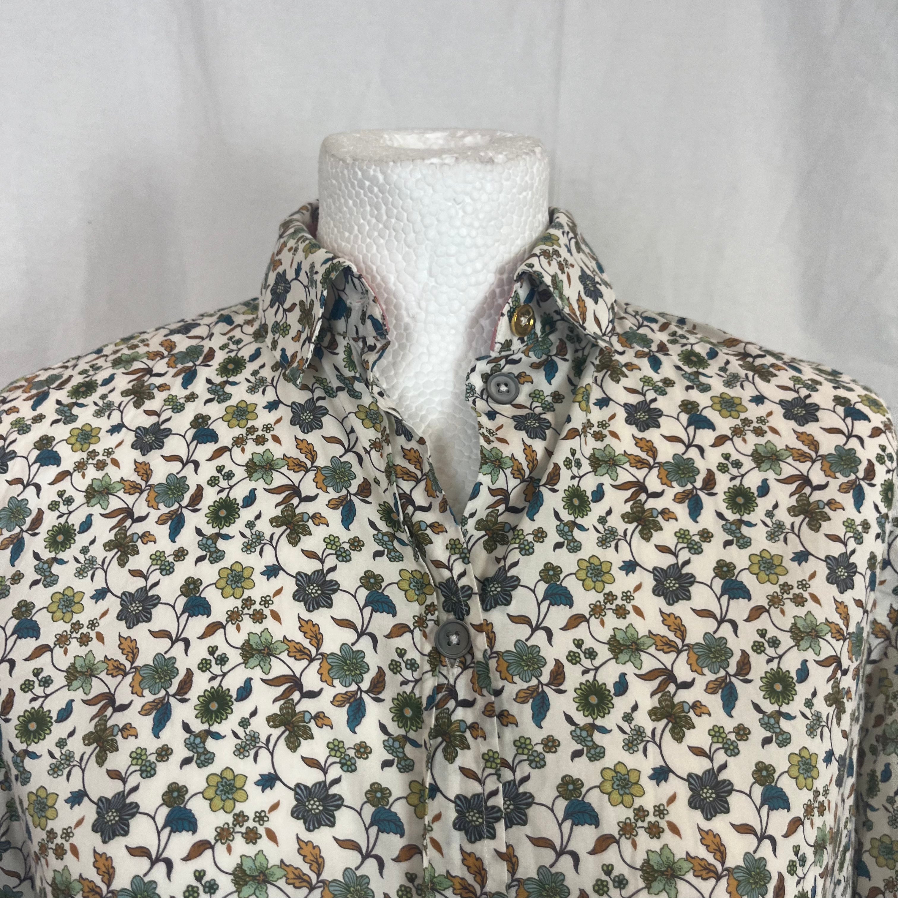 Paul Smith White & Teal Floral Cotton Shirt XS