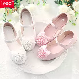 Pearls Flower Girls Wedding Leather Shoes