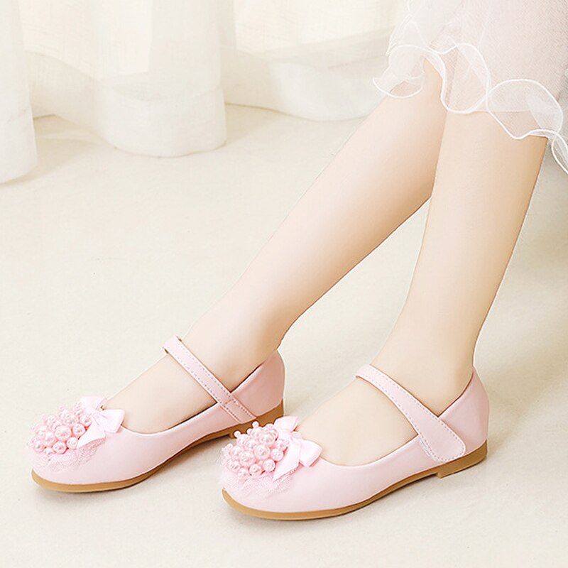 Pearls Flower Girls Wedding Leather Shoes