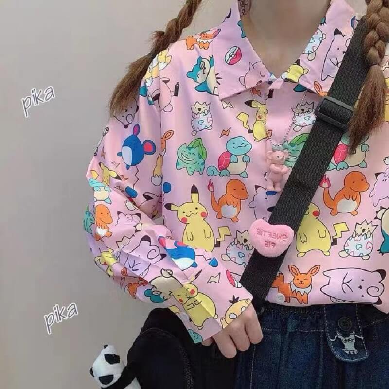 PINK CARTOON PIKACHU POKEMON LONG-SlEEVE SHIRT BY22554