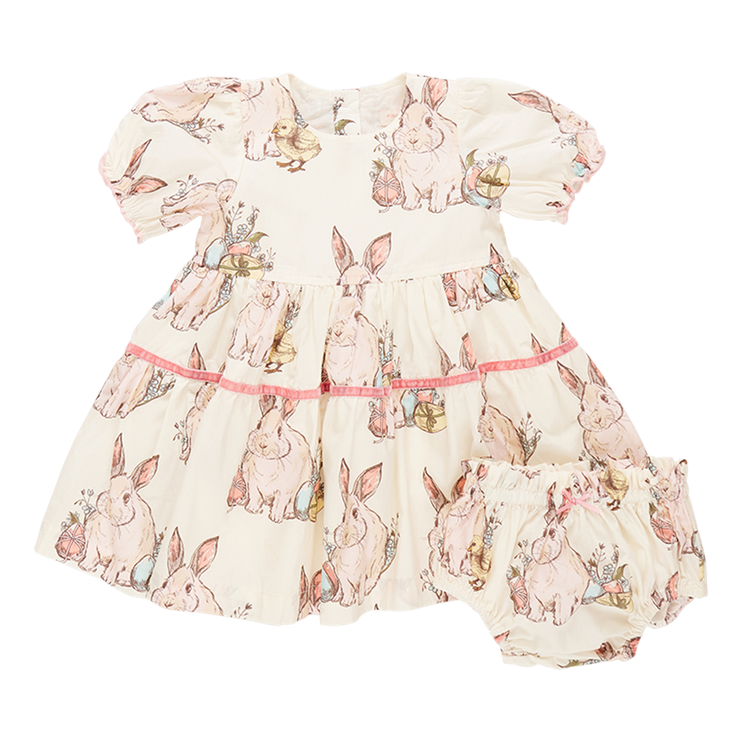 Pink Chicken Baby Girls Maribelle Dress Set - Bunny Friends