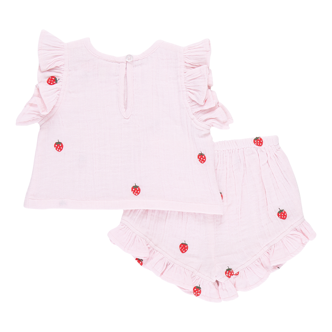 Pink Chicken Baby Girls Roey 2-Piece Set - Strawberry Embroidery