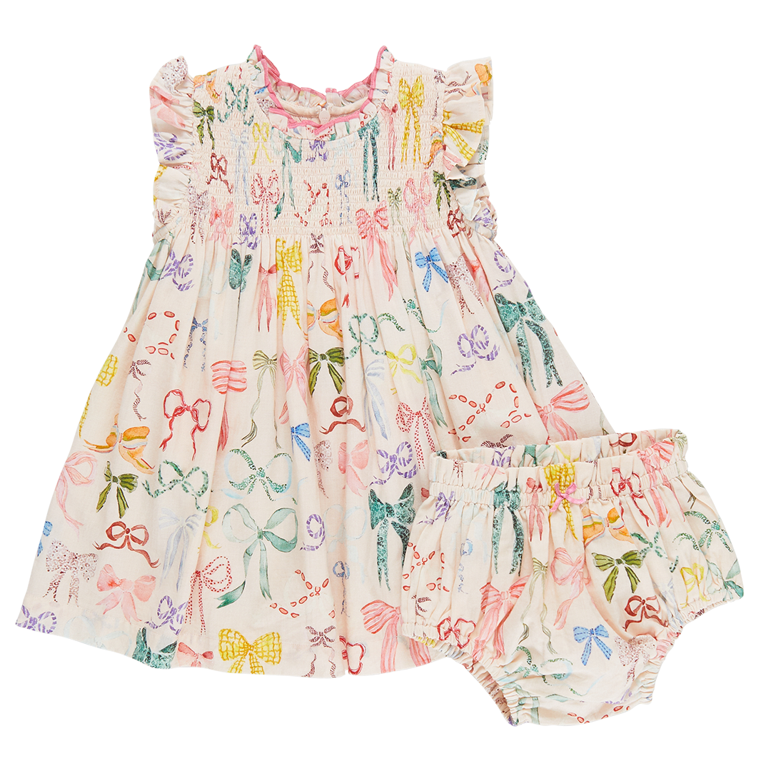 Pink Chicken Baby Stevie Dress Set - Watercolor Bows