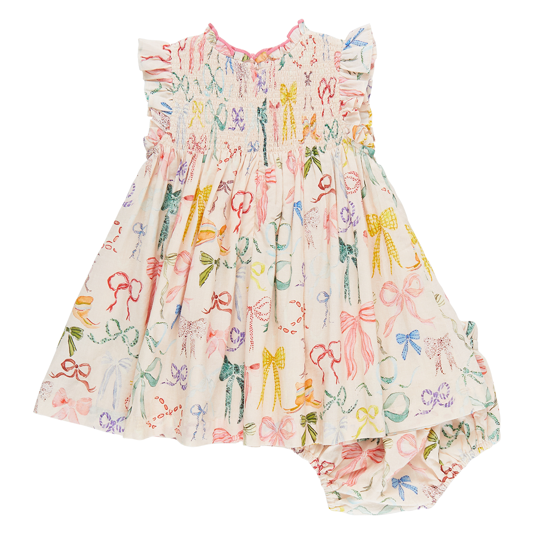 Pink Chicken Baby Stevie Dress Set - Watercolor Bows