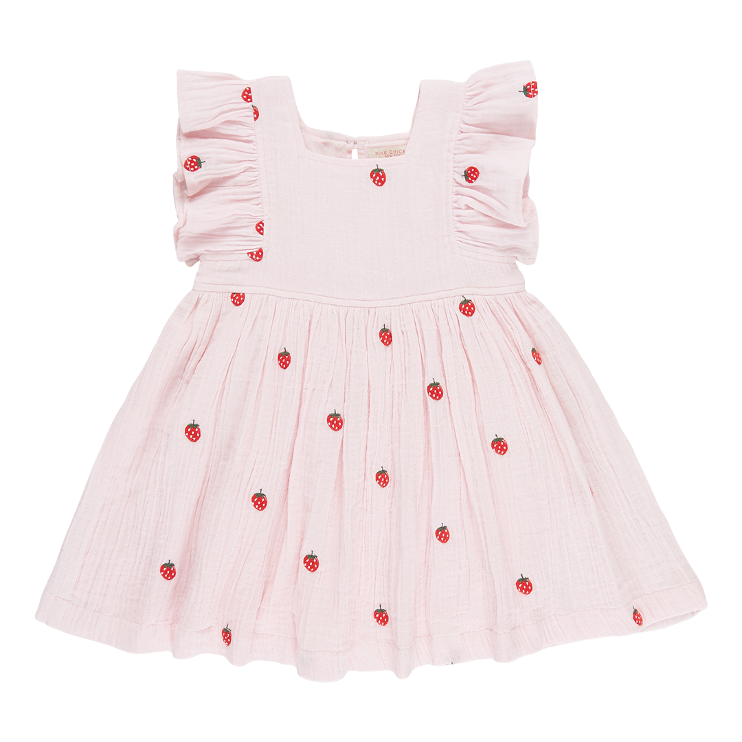 Pink Chicken Girls Elsie Dress - Strawberry Embroidery