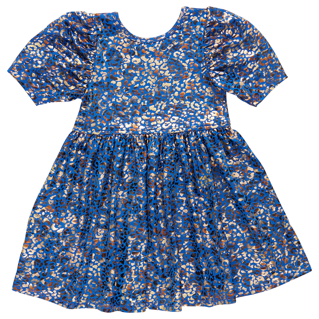 Pink Chicken Girls Laurie Dress - Blue Leopard Lame