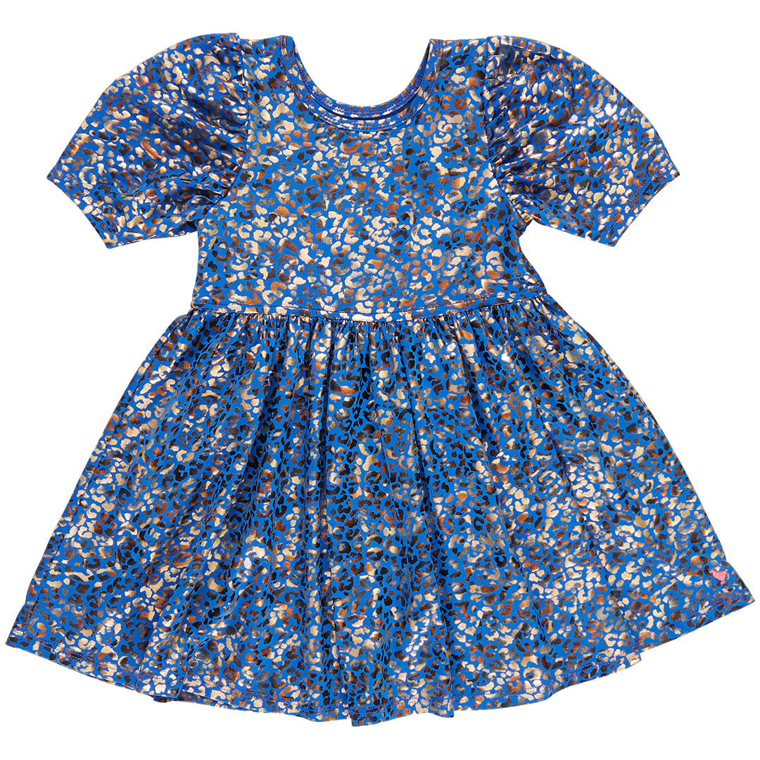 Pink Chicken Girls Laurie Dress - Blue Leopard Lame