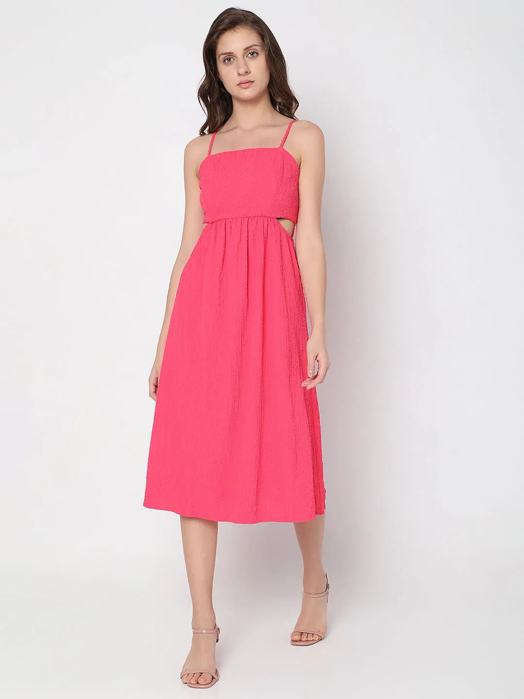 Pink Cut-Out Midi Dress