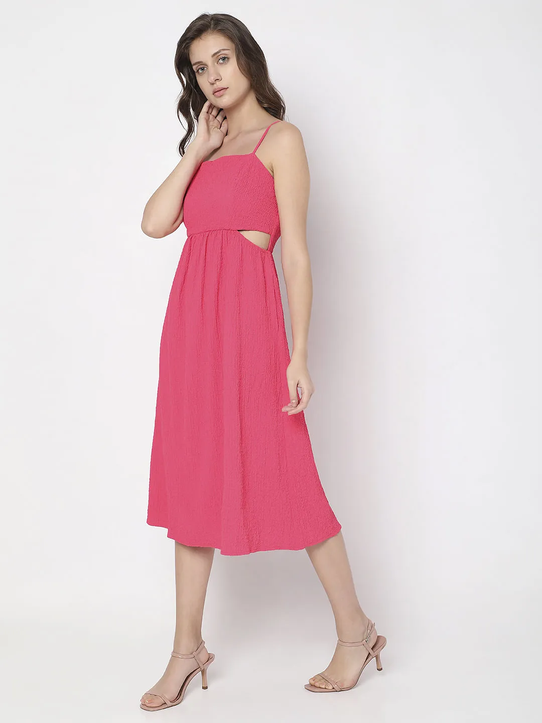 Pink Cut-Out Midi Dress