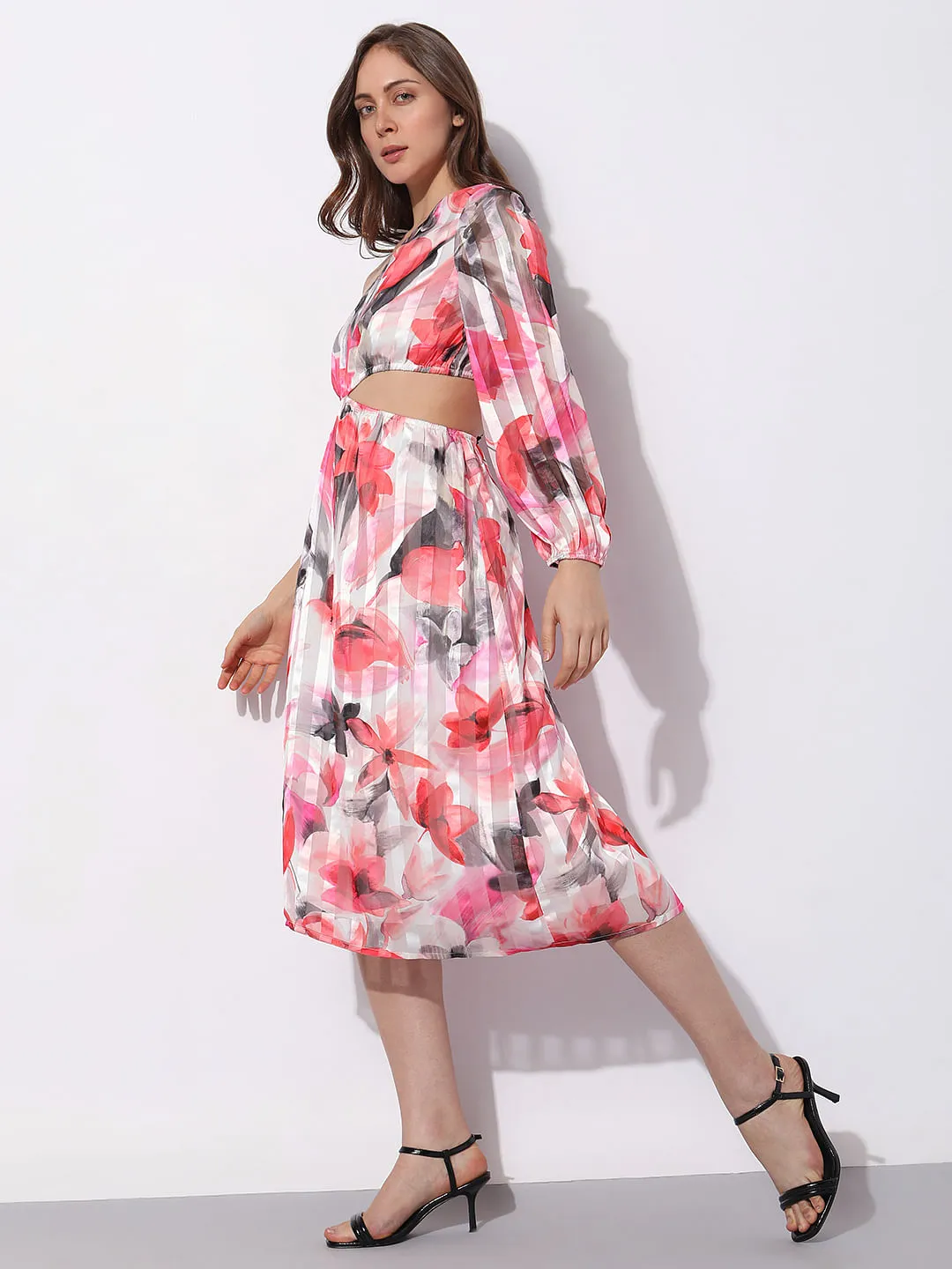 Pink Floral One-Shoulder Dress