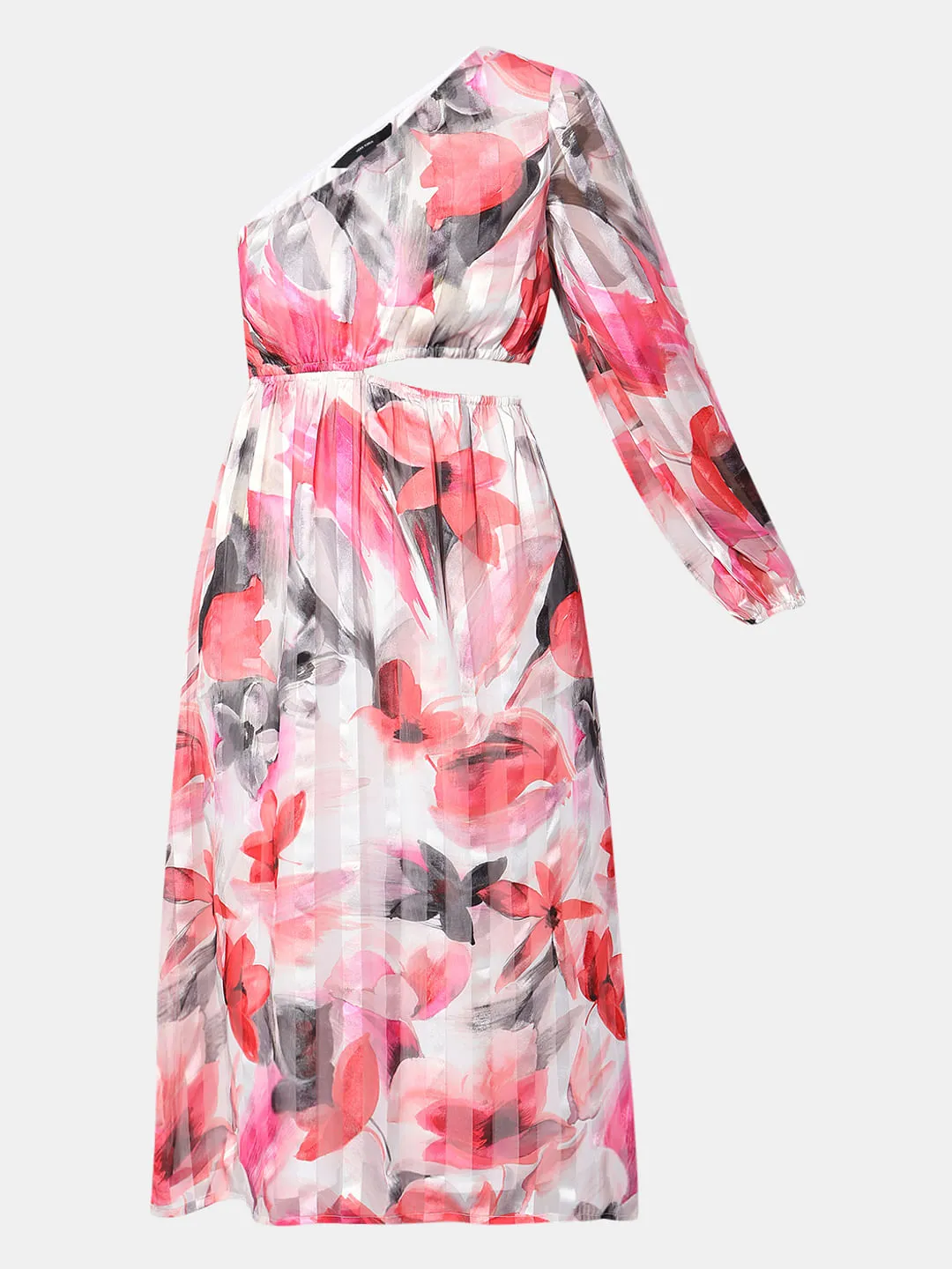 Pink Floral One-Shoulder Dress