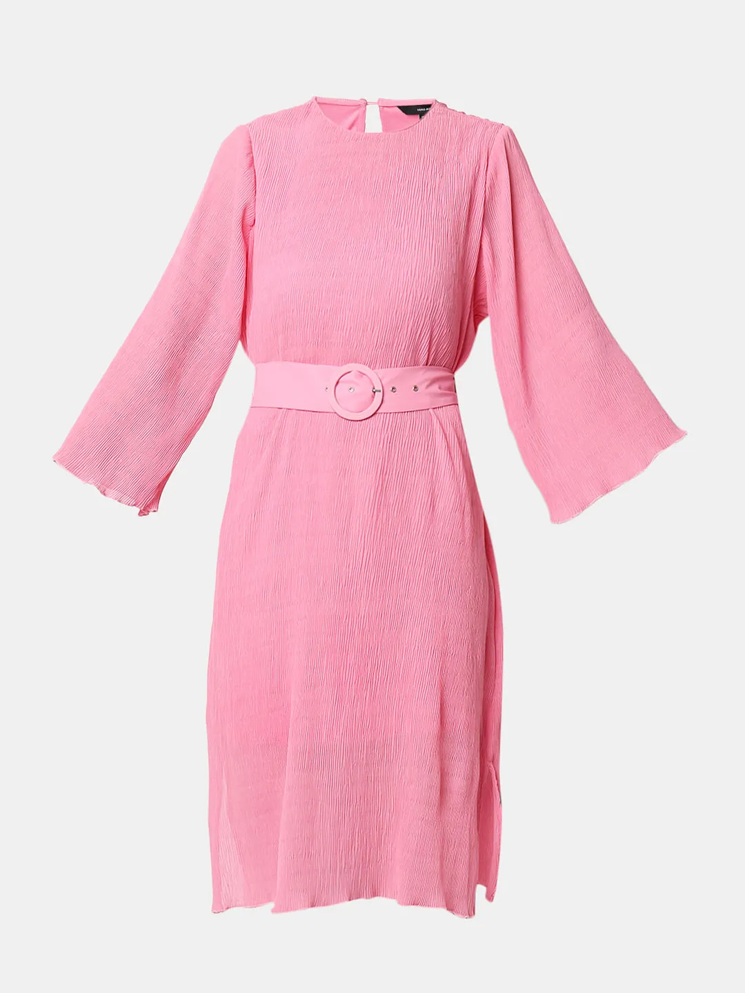 Pink Plisse Pleats Midi Dress