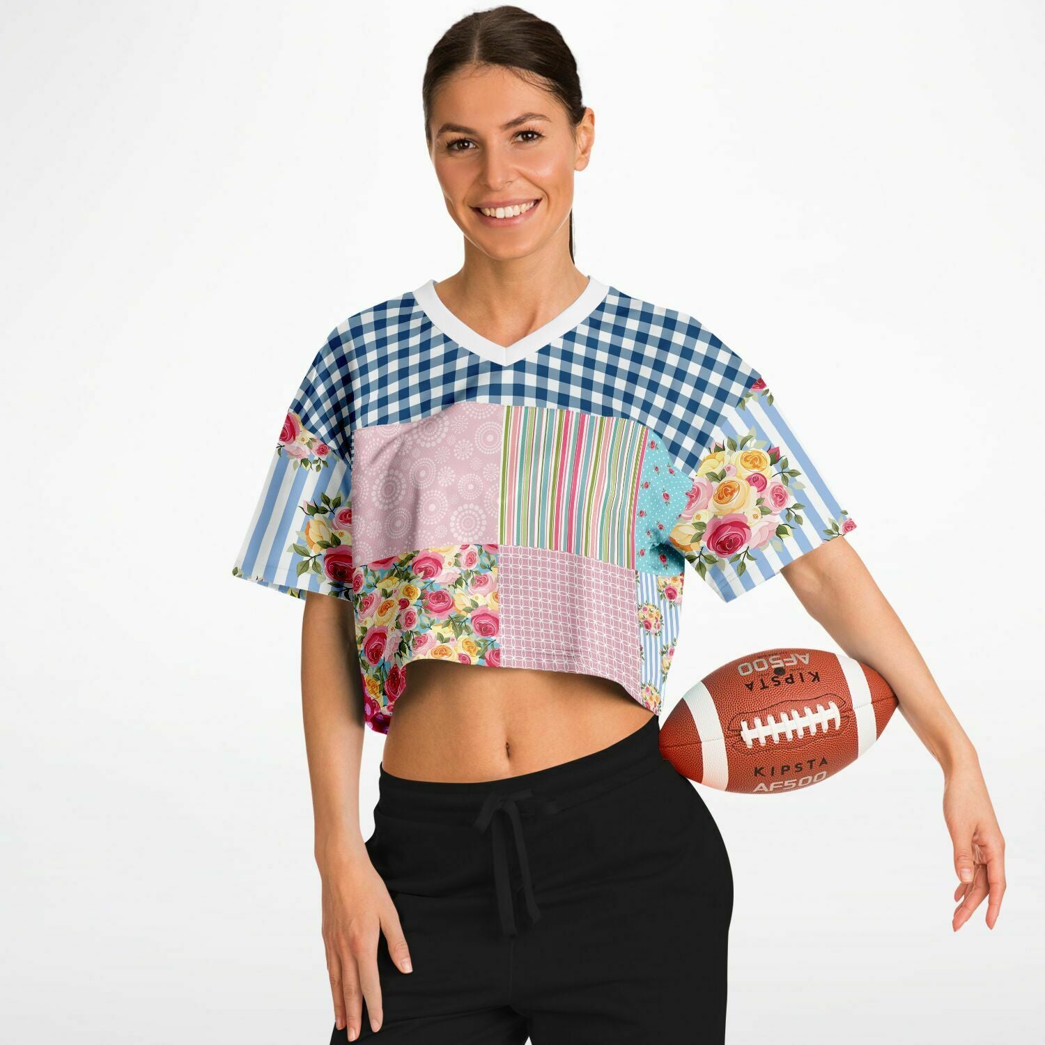 Pink Sherbert Floral Patchwork Plaid Crop Jersey