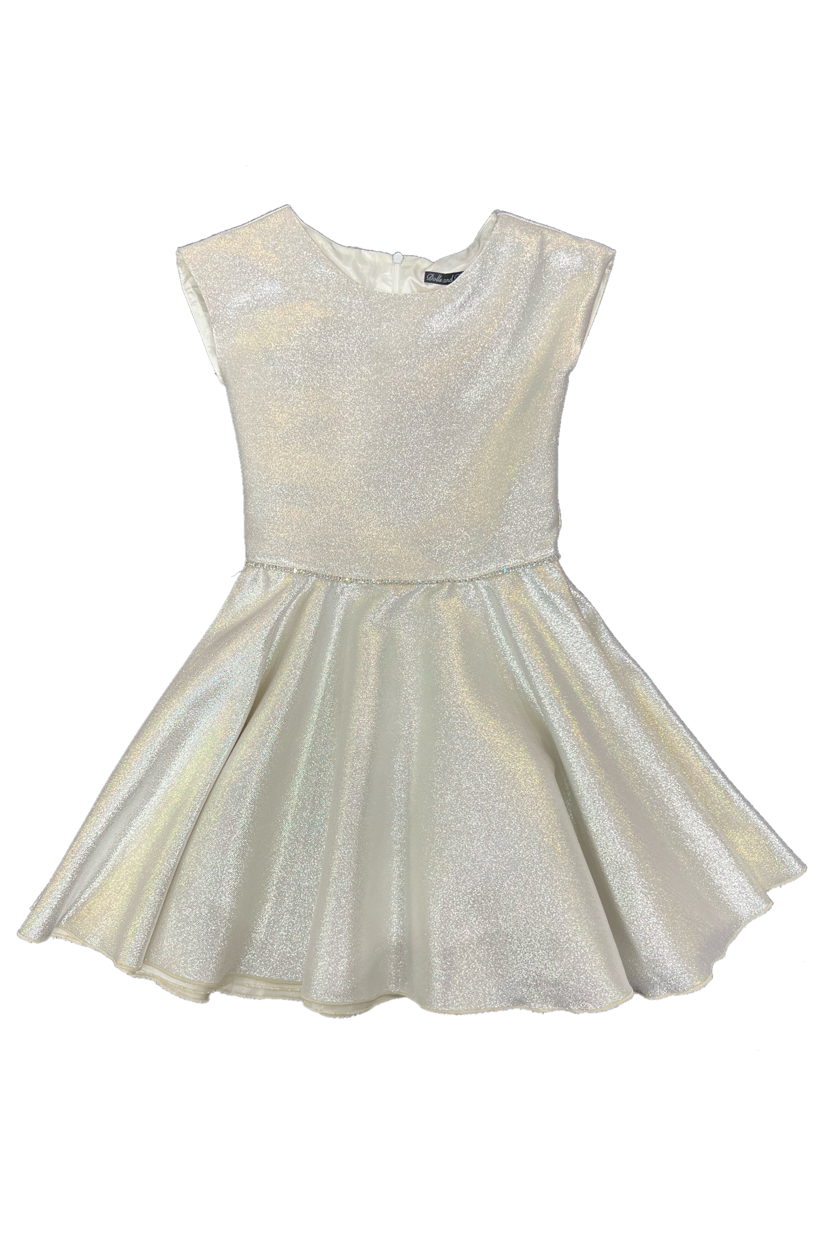 Platinum jacquard cap sleeve skater dress