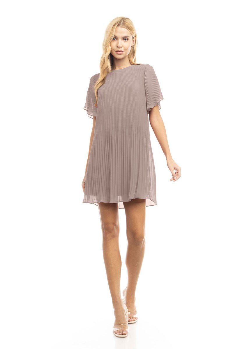 Pleated Short Sleeve Dress