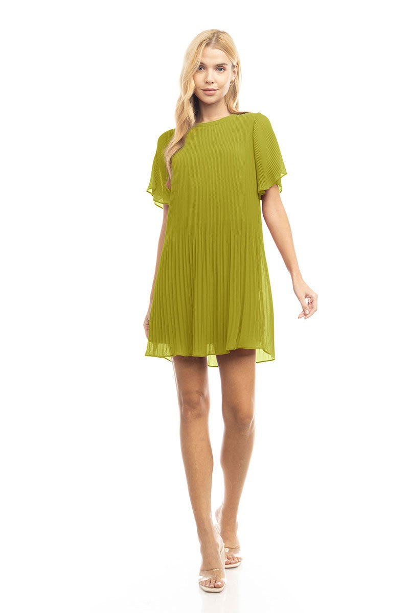 Pleated Short Sleeve Dress