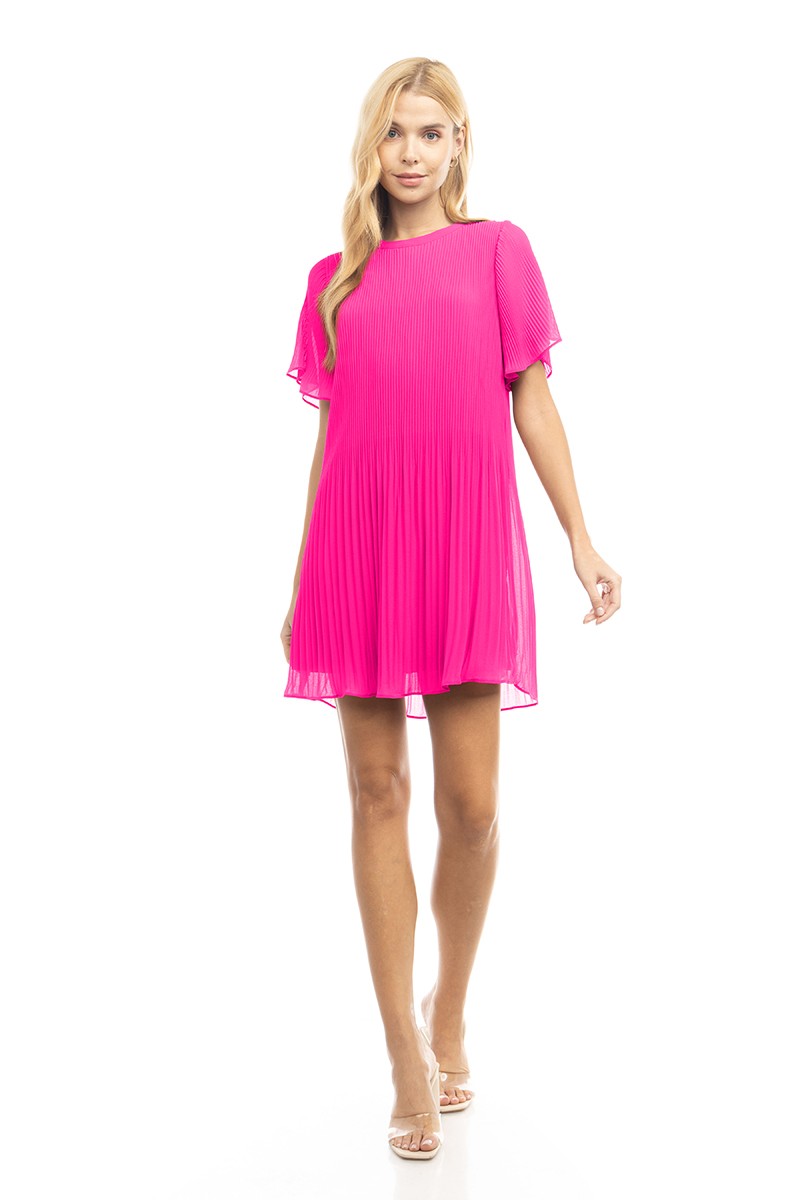 Pleated Short Sleeve Dress