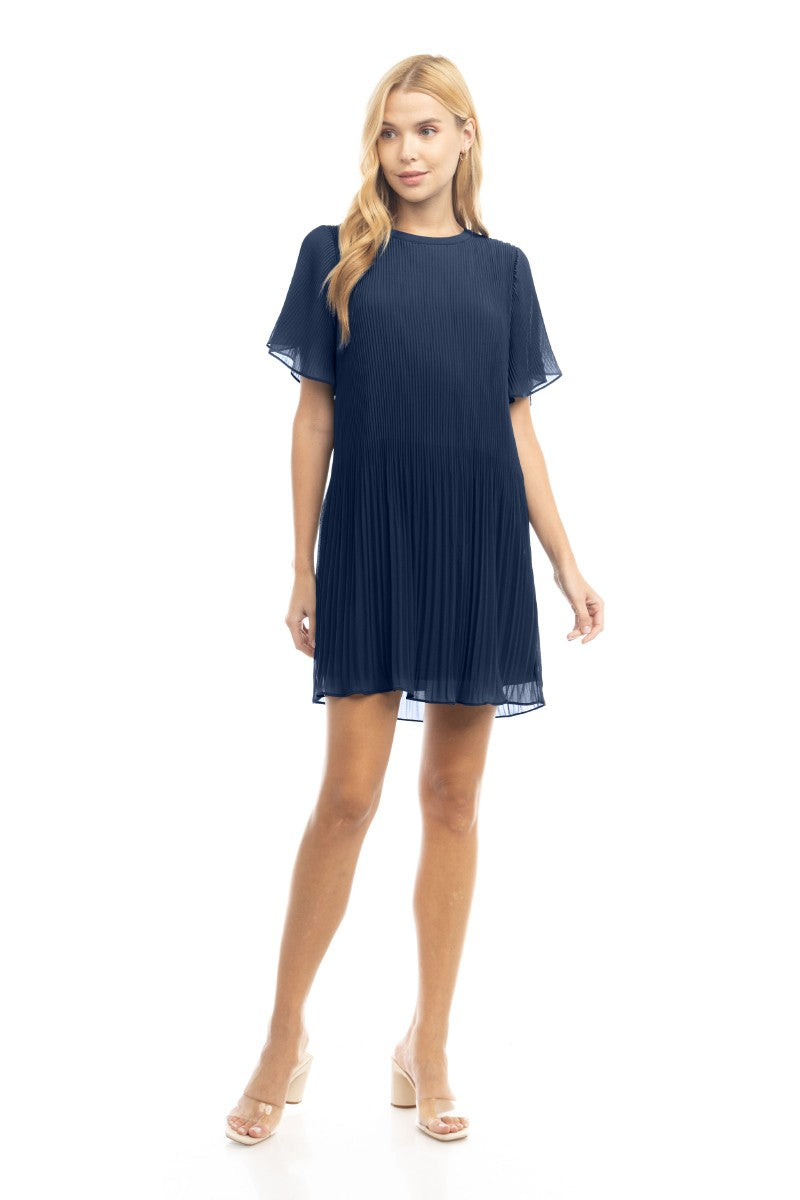 Pleated Short Sleeve Dress