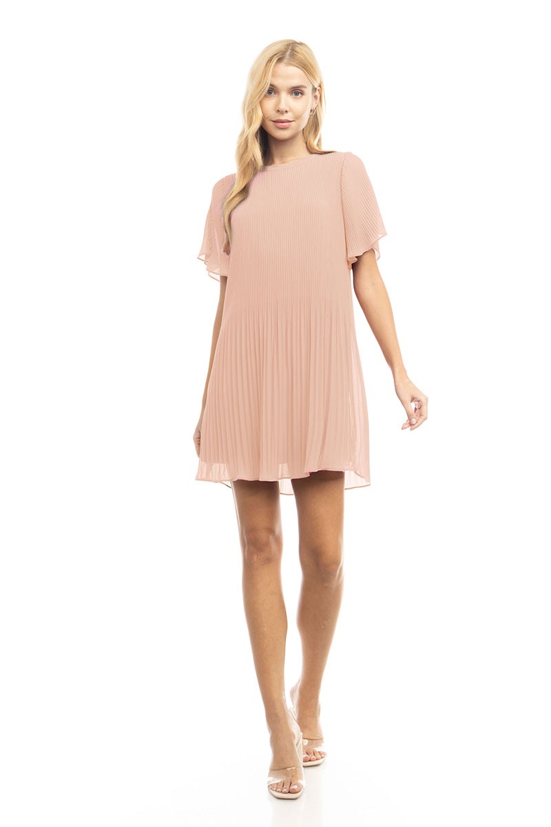 Pleated Short Sleeve Dress