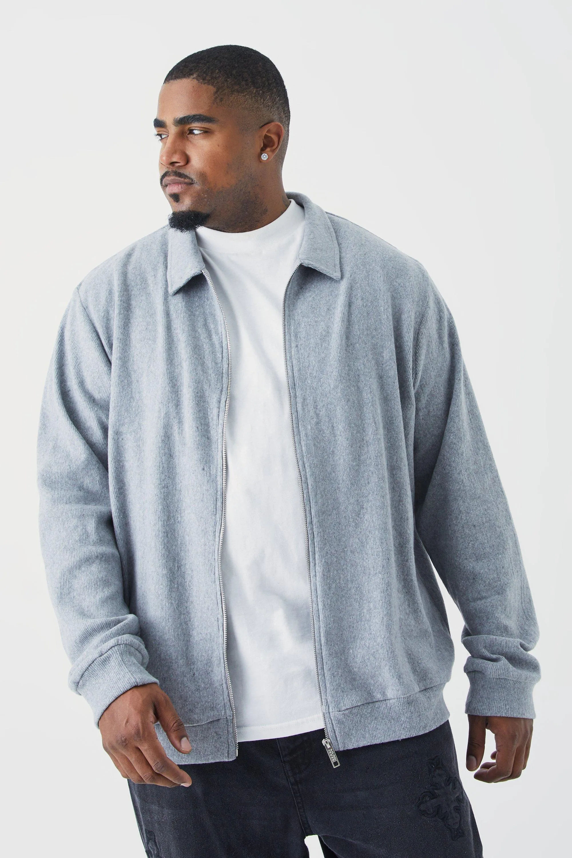 Plus Brushed Ottoman Zip Through Shirt Jacket