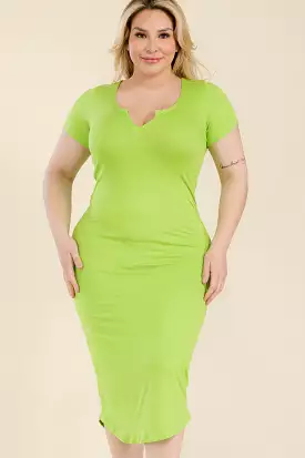 Plus Size Split Neck Bodycon Midi Dress