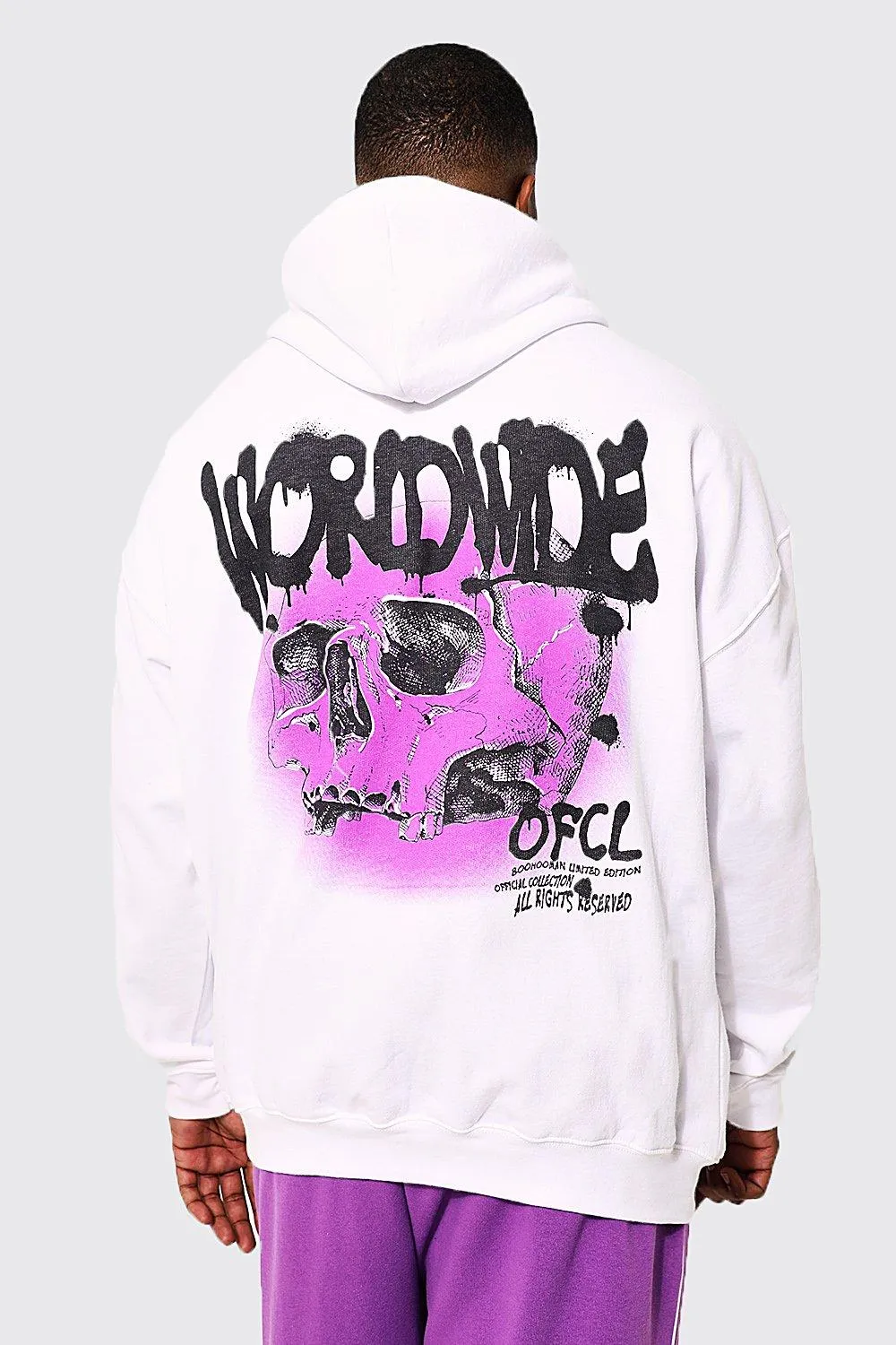 Plus Worldwide Purple Skull Back Print Hoodie | boohooMAN UK