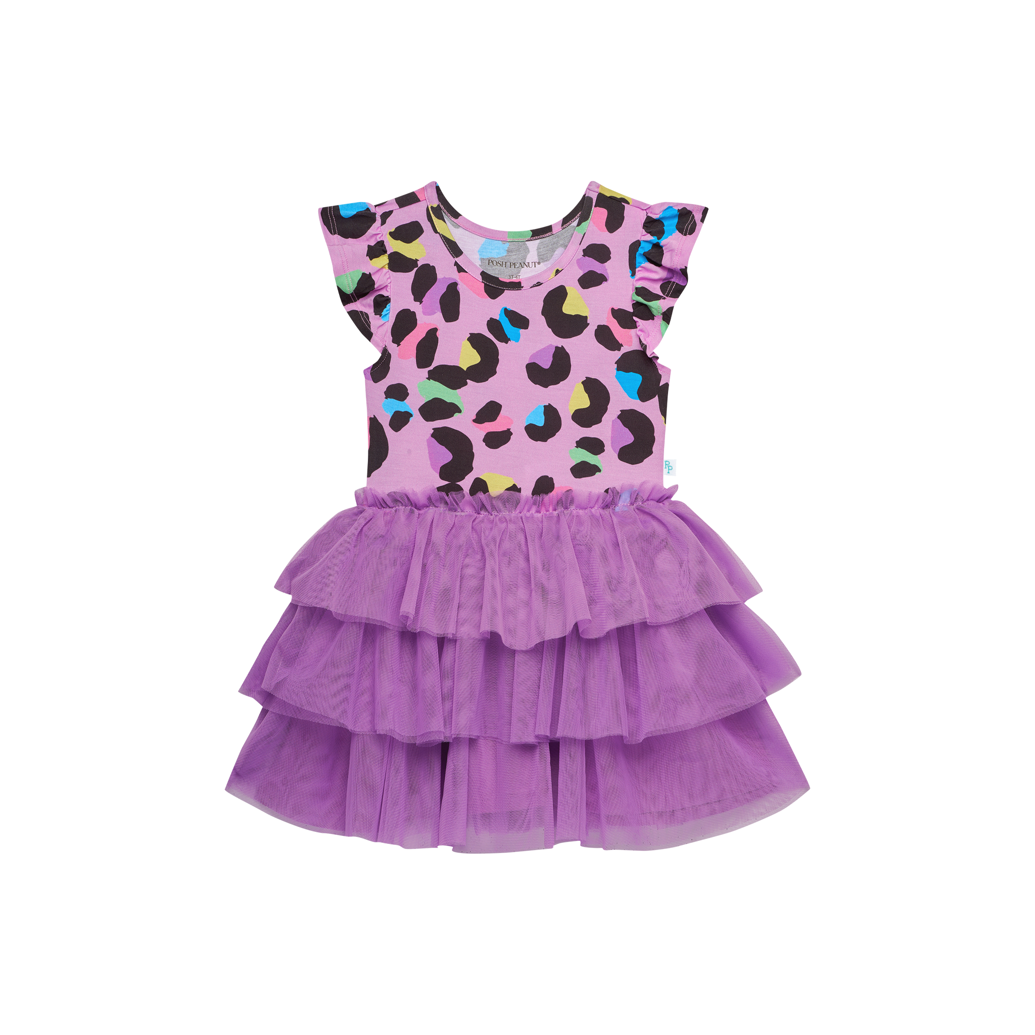 Posh Peanut Electric Leopard Ruffled Cap Sleeve Tulle Dress