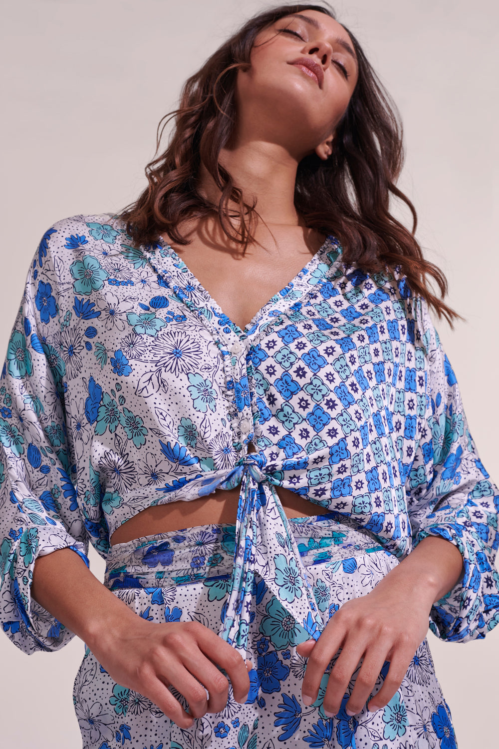 Poupette St Barth - Shirt Azia - White Green Diagonal Batik