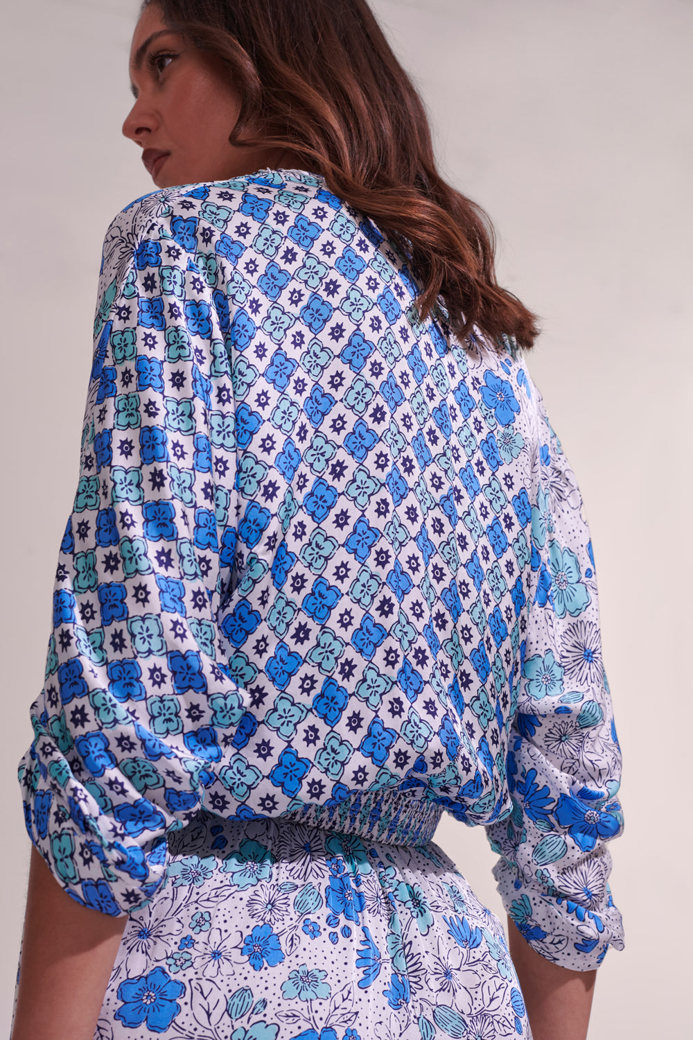 Poupette St Barth - Shirt Azia - White Green Diagonal Batik