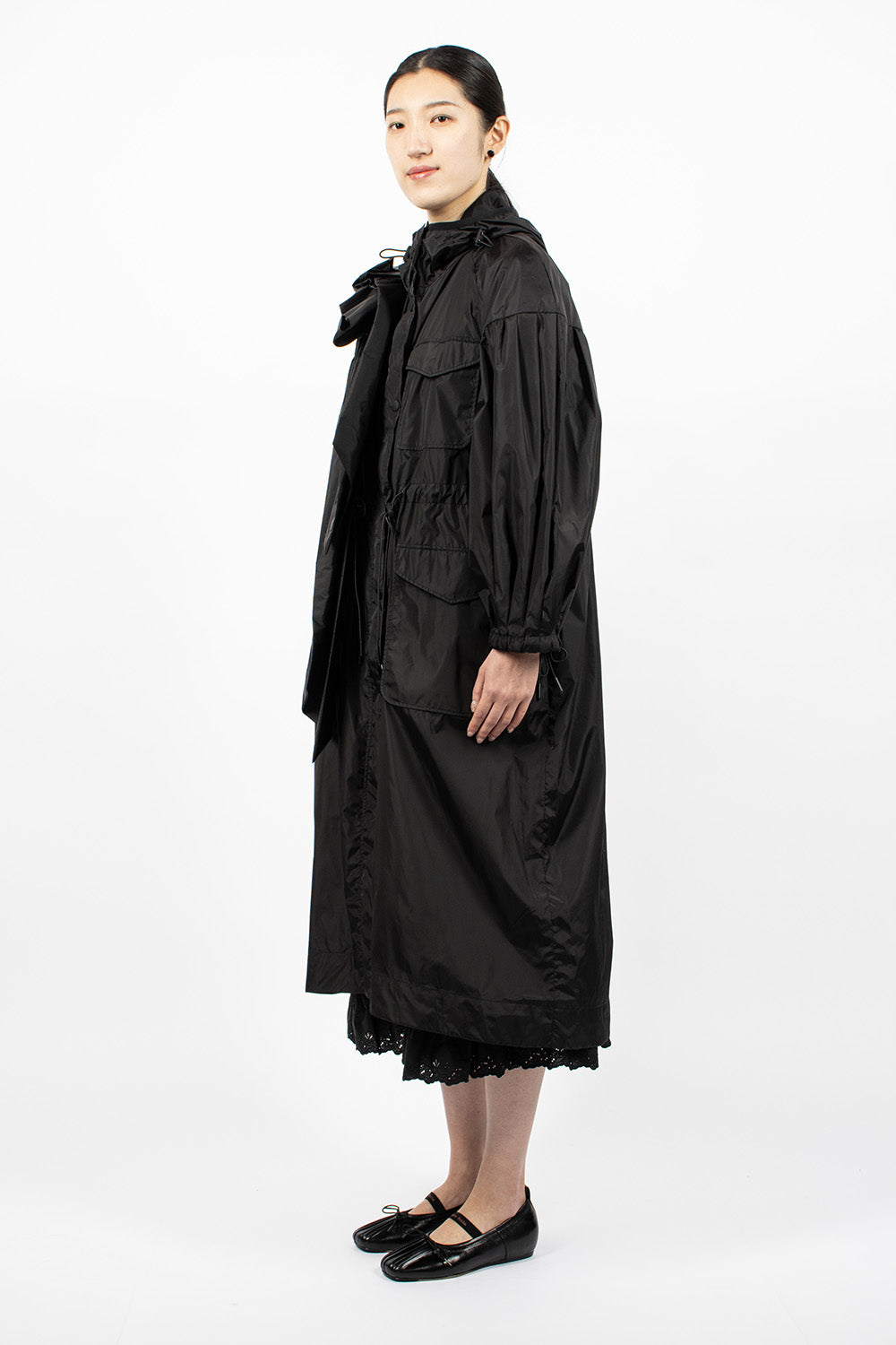 Pressed Rose Puff Sleeve Coat Black