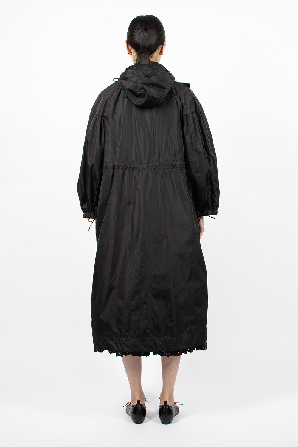 Pressed Rose Puff Sleeve Coat Black