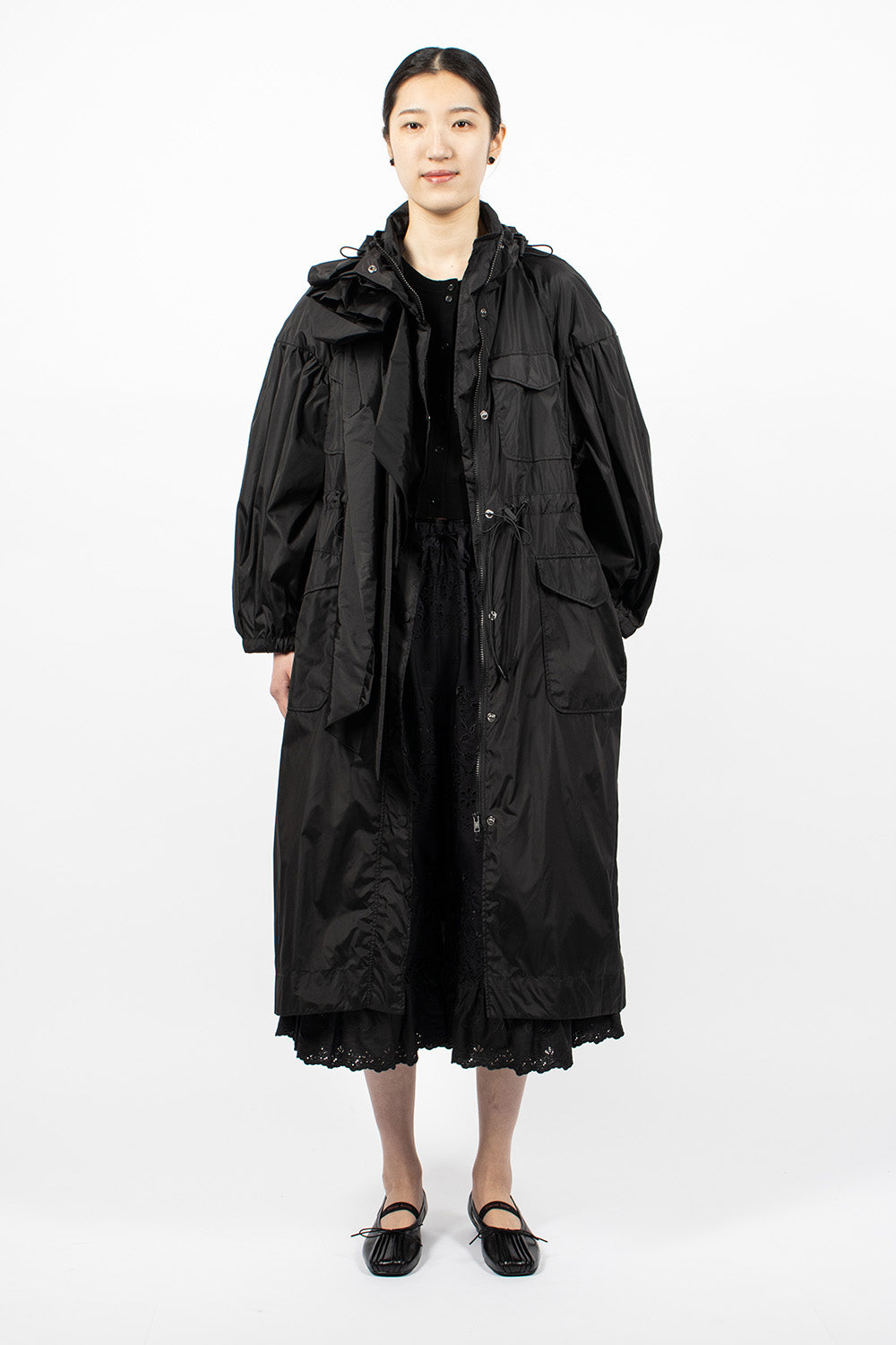 Pressed Rose Puff Sleeve Coat Black