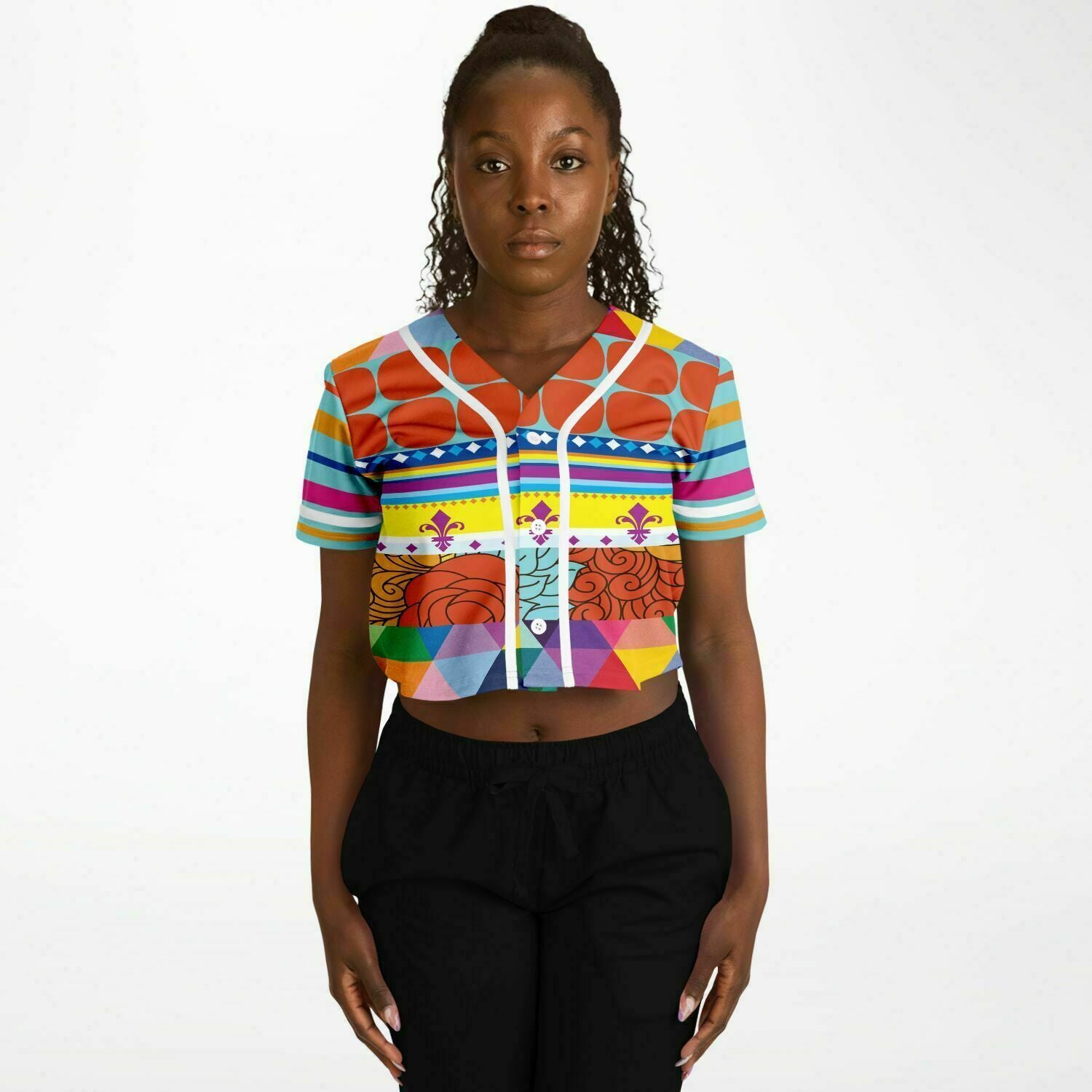 Queenie Eco-Poly Cropped Button Front Jersey