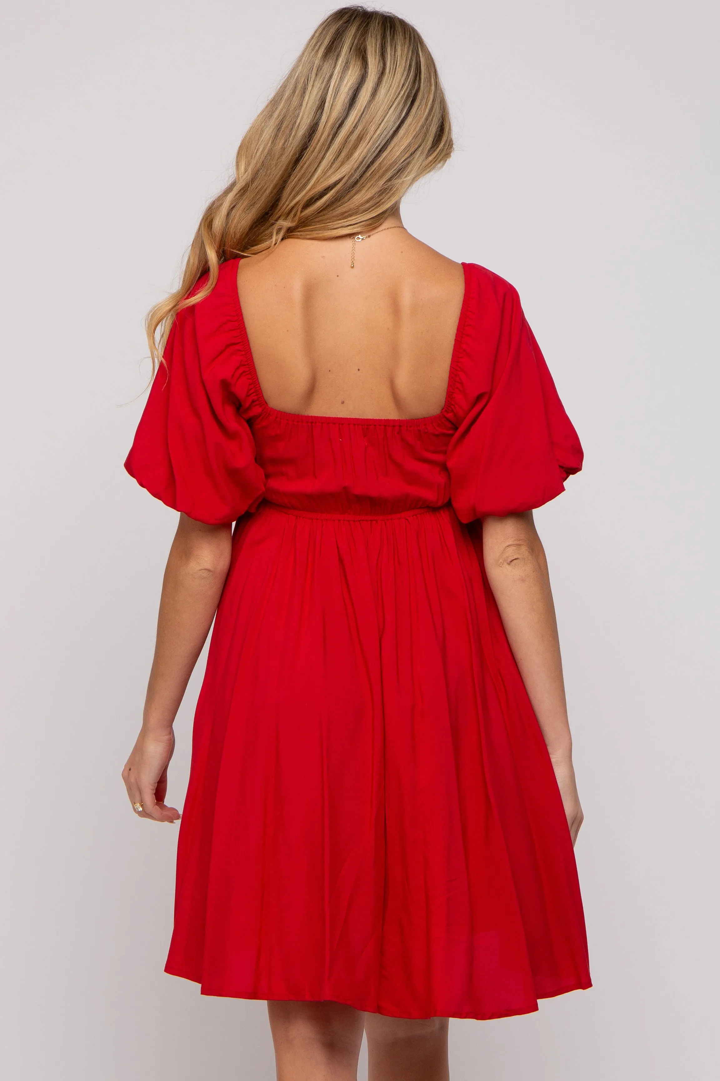 Red Puff Sleeve Maternity Dress