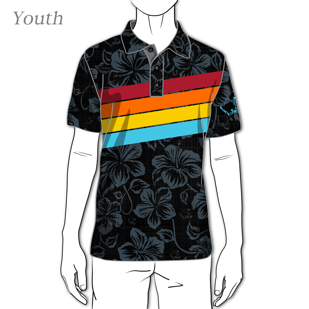 Retro Stripes Black Prism - OGA Youth Polo - Black