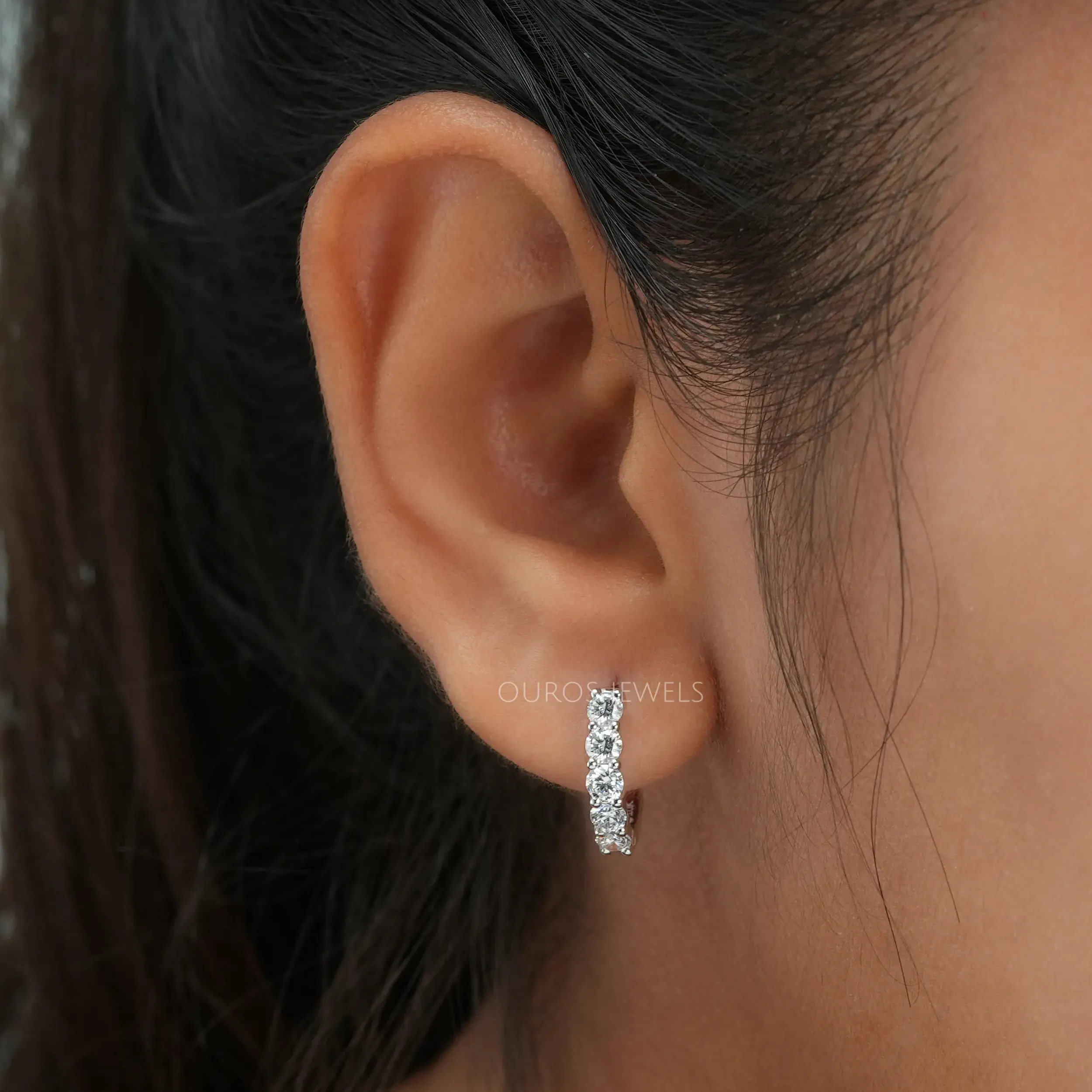 Round Cut  Diamond Hoop Earrings