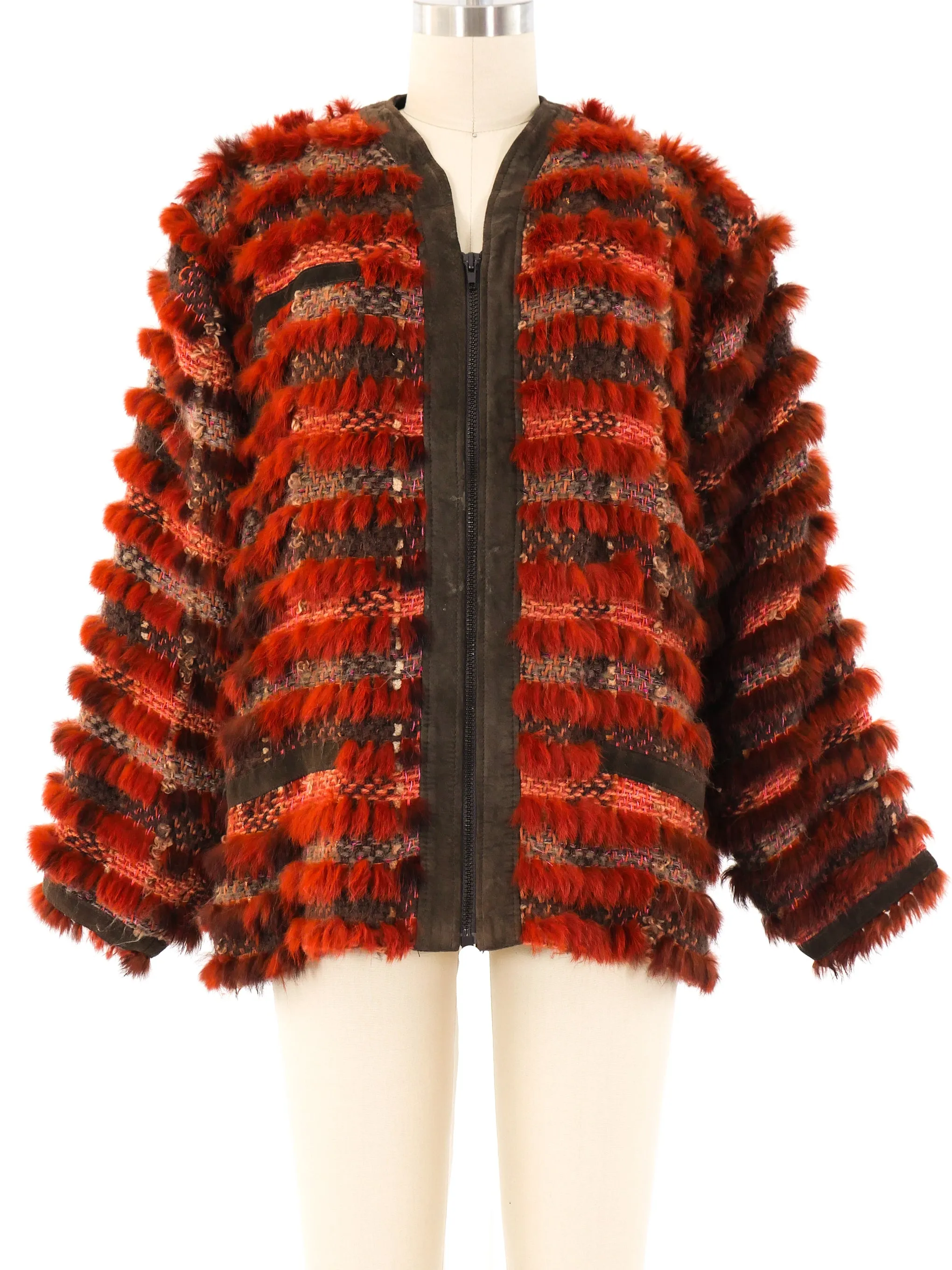 Rust Knit Fur Jacket