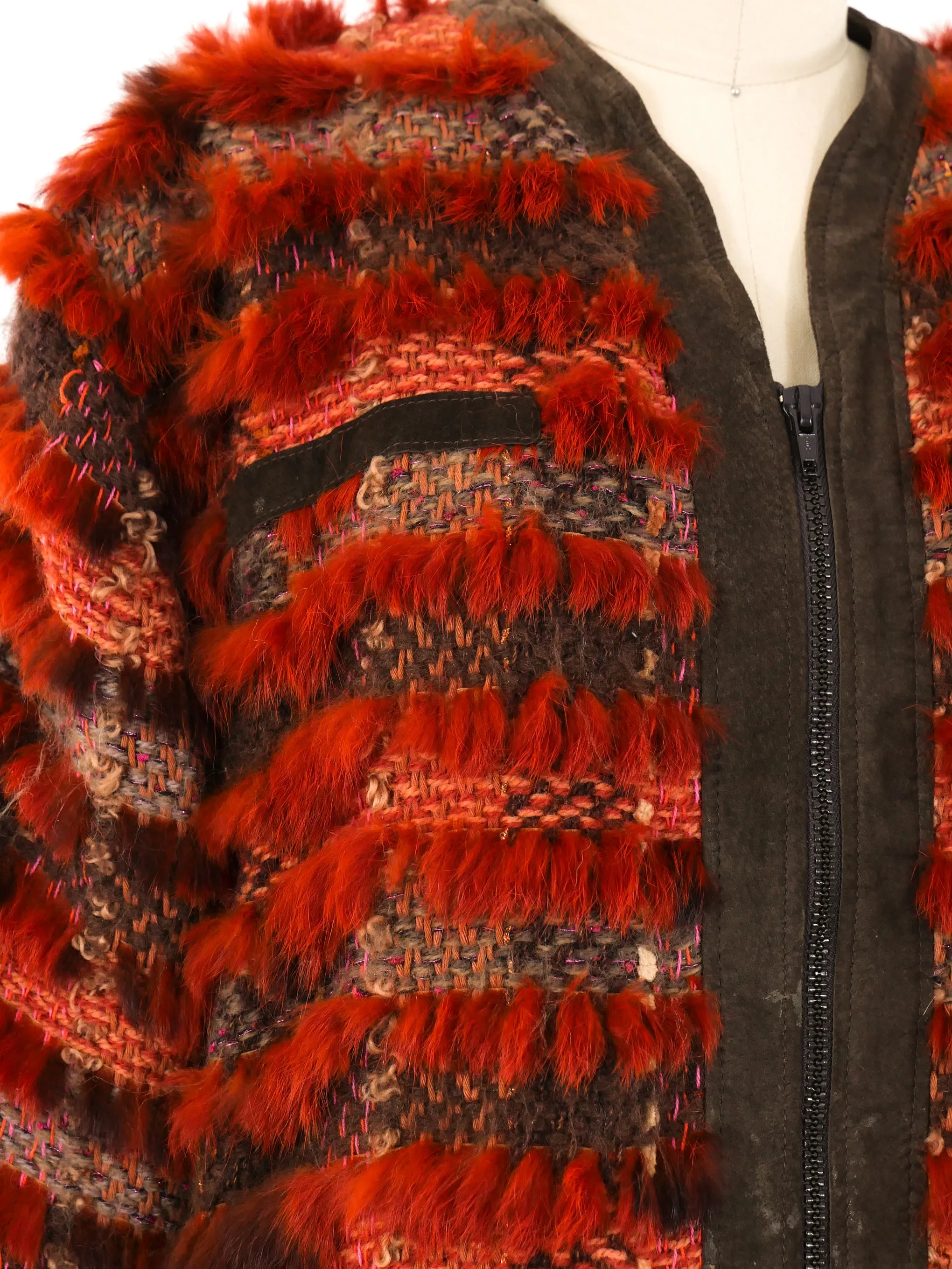 Rust Knit Fur Jacket