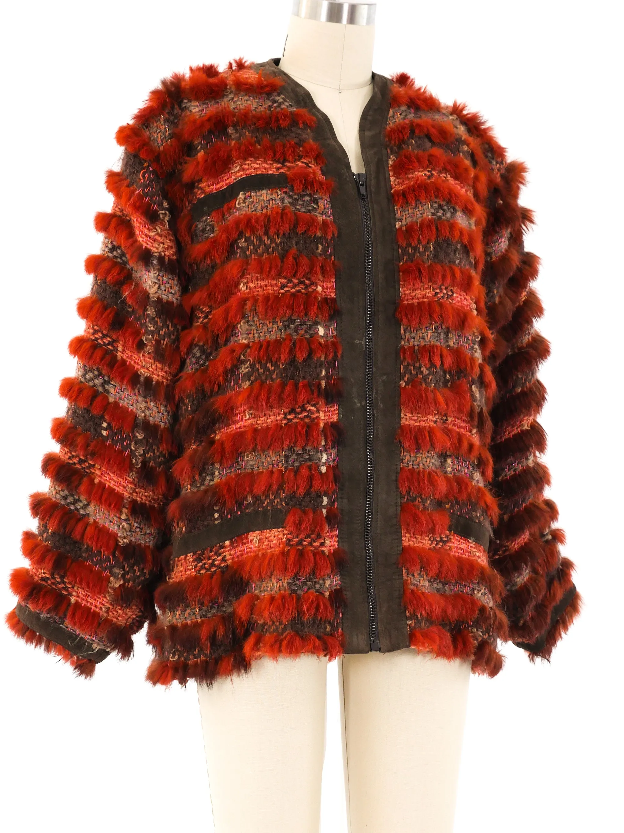 Rust Knit Fur Jacket